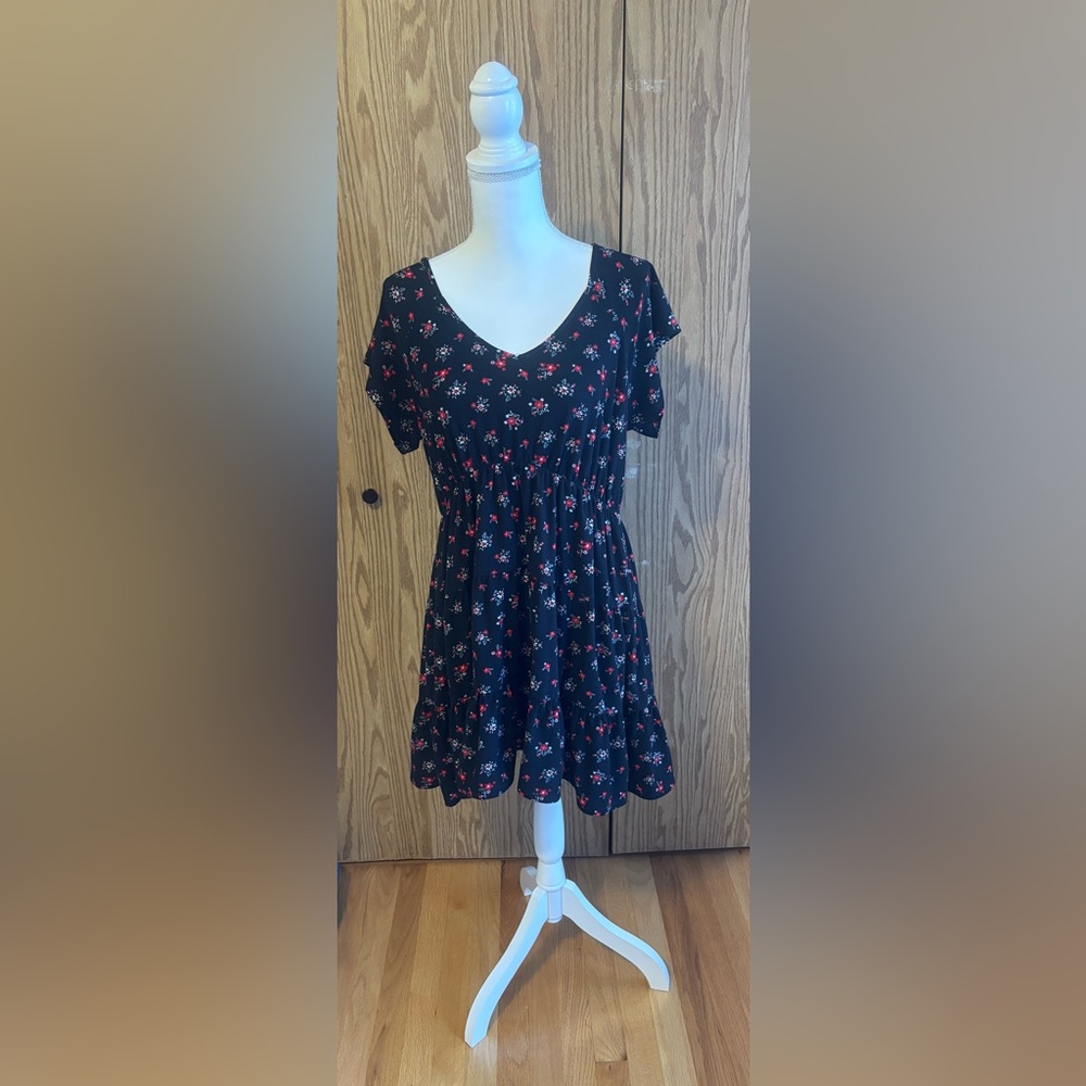 No Boundaries Black and Red Floral Midi Dress